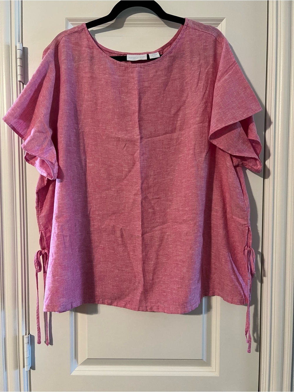 Pink Ruffle Sleeve Linen Top
